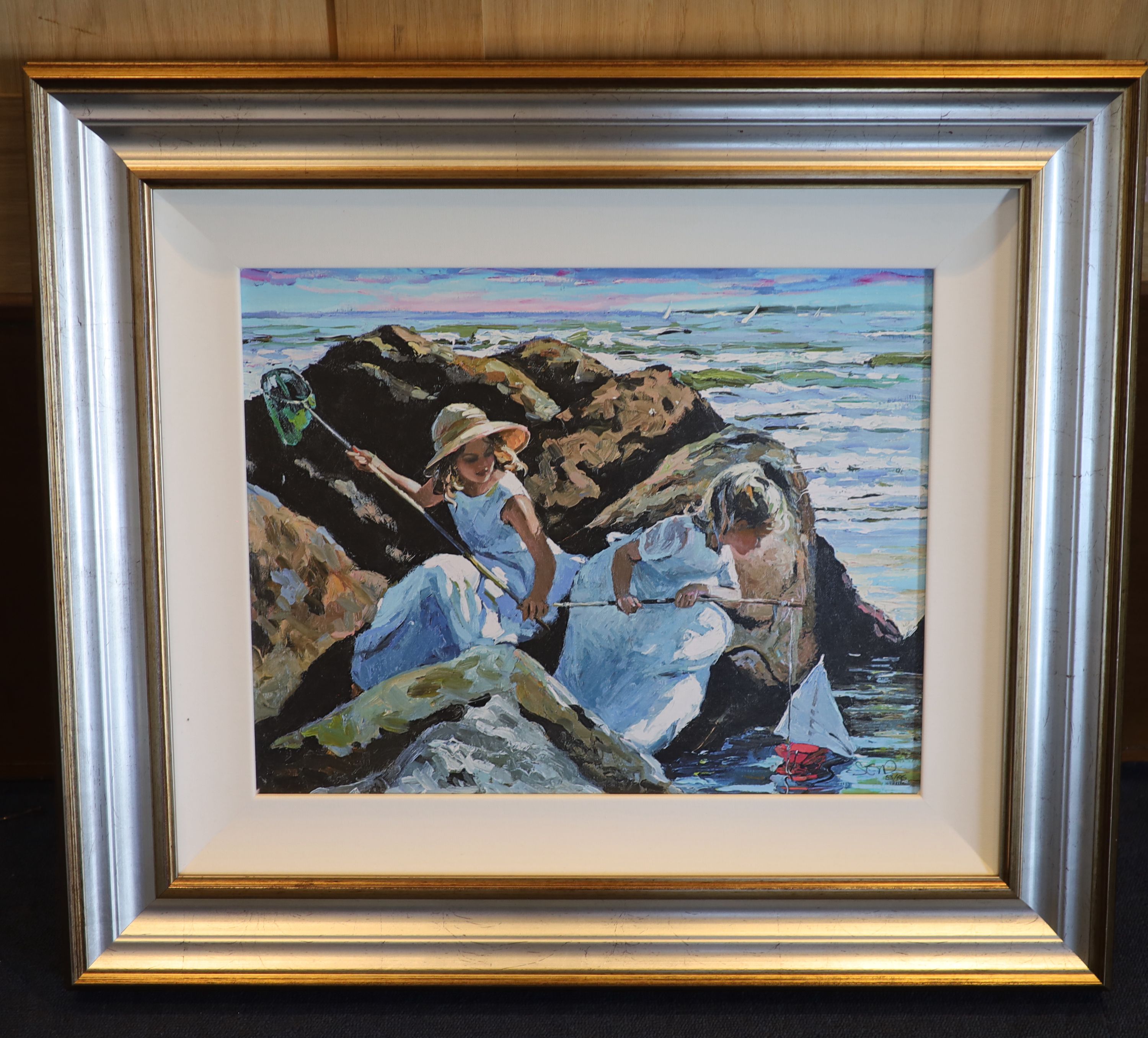 Sherree Valentine Daines, hand embellished canvas, Rockpool Delight, 53/195, with COA, 40 x 50cm